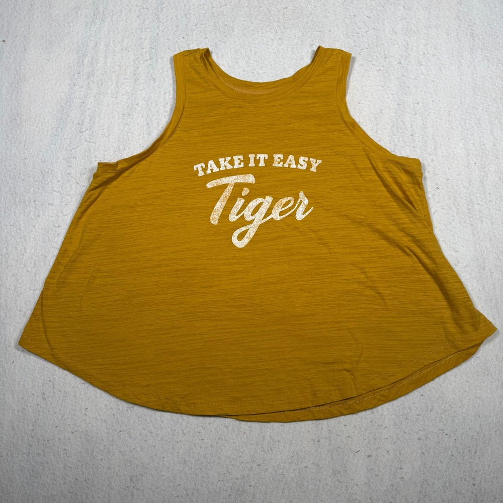 Secret Treasures Take It Easy Tiger Sleep Tank Top Mustard Yellow XL 16-18